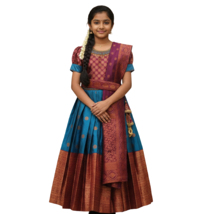 Girls Traditional Blue Color Silk Blend Lehenga Dress with Dupatta – Festive Ethnic Wear
